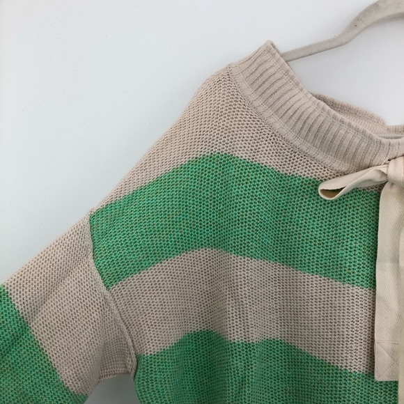 Free People Cream & Green Striped Oversized Cozy Knit Sweater - Picture 3 of 9